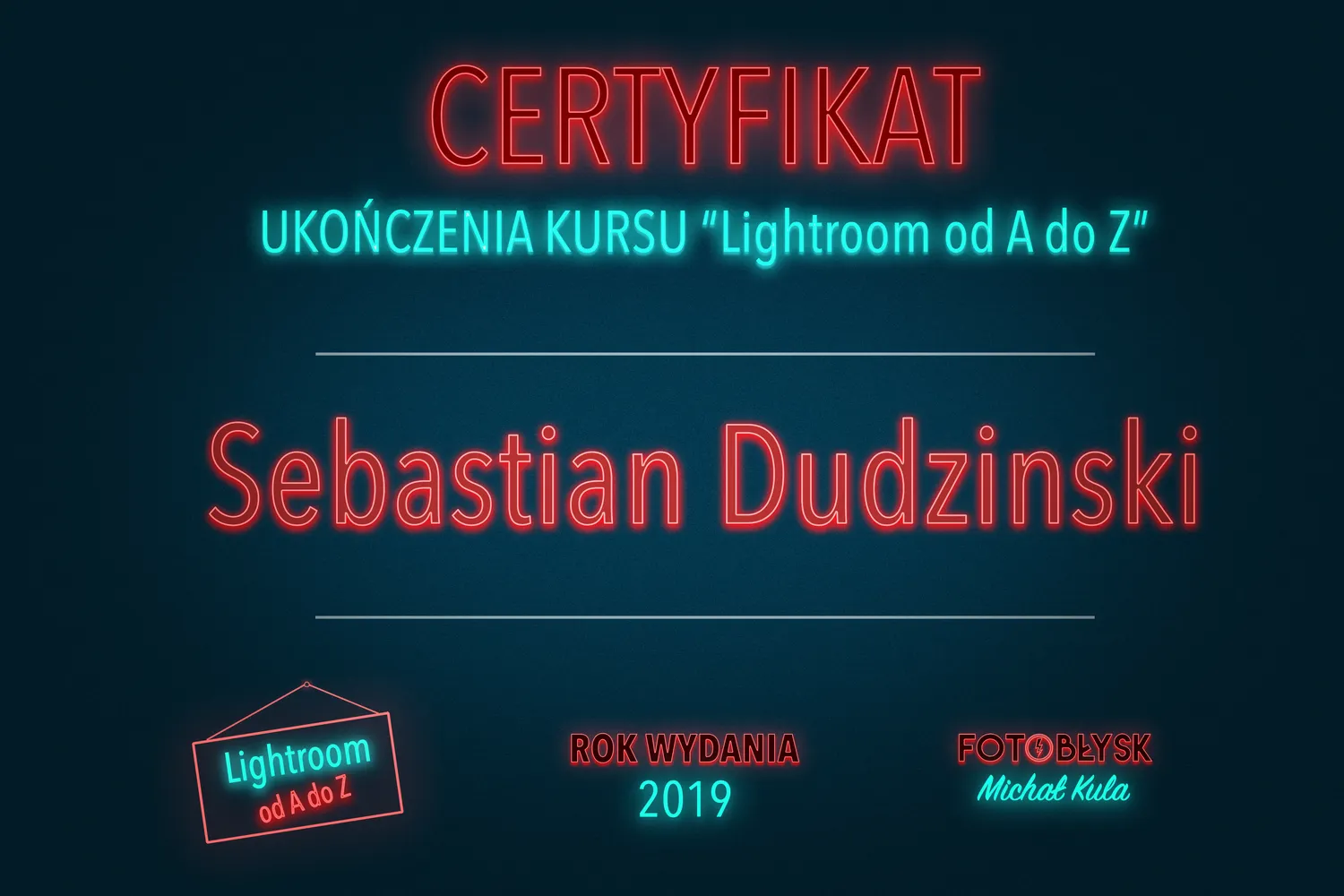 Certyfikat: Lightroom od A do Z, FotoBłysk 2019